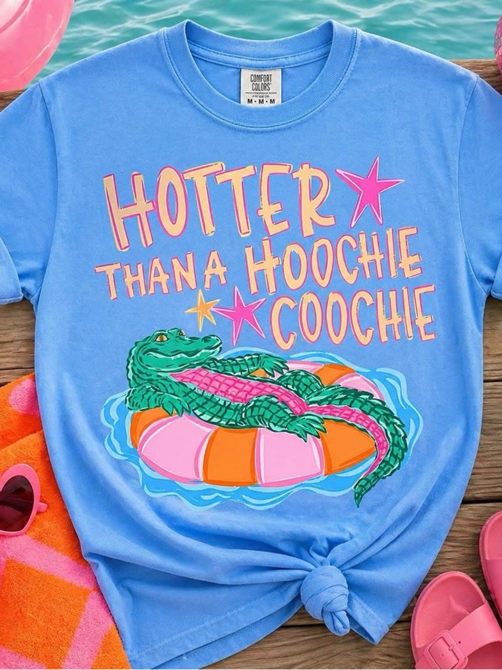 Comfort Colors Blue Tee with Playful Alligator Graphic